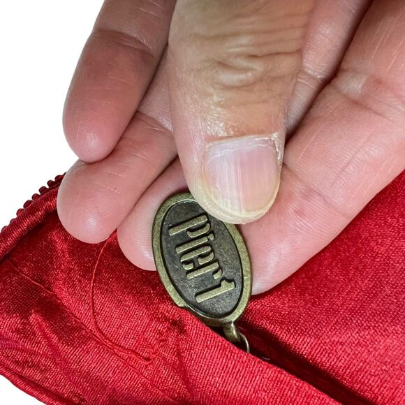 x3 Pier 1 Red Satin Heavily Beaded Geometric Snowflake Festive Pillows Holiday - Picture 8 of 12